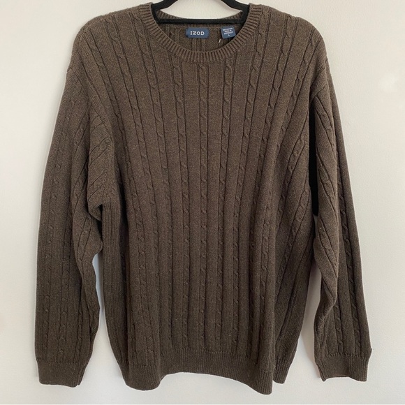 Izod Brown Cable Knit Sweater - Picture 1 of 3